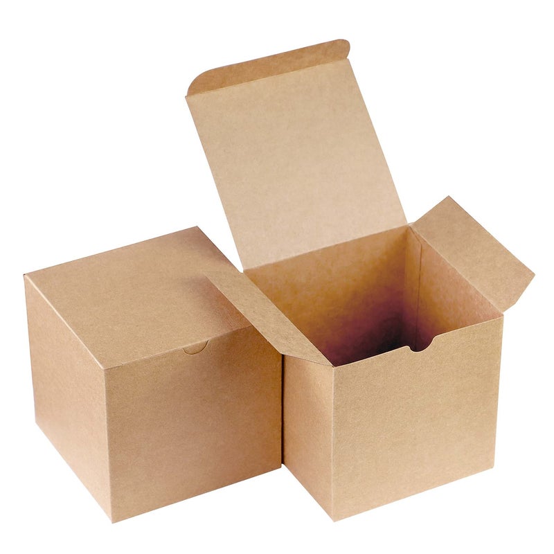 Xxcxpark 48 PCS Brown Gift Boxes 4x4x4 inches Decorative Party Favor Gift Packaging Box with Lid for DIY Crafting Cube Cupcake Kraft Present Boxes for Birthday Wedding Anniversary